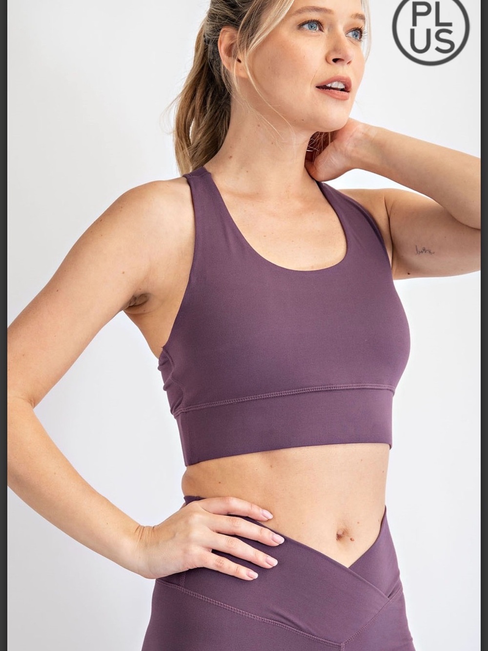 PLUS SCOOP BUTTERY YOGA RACERBACK SPORTS BRA W/REMOVABLE CUPS PURPLE 1X-3X